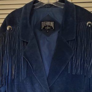 Outerbound by HMS Vintage Blue Suede leather Fringe Short Jacket
